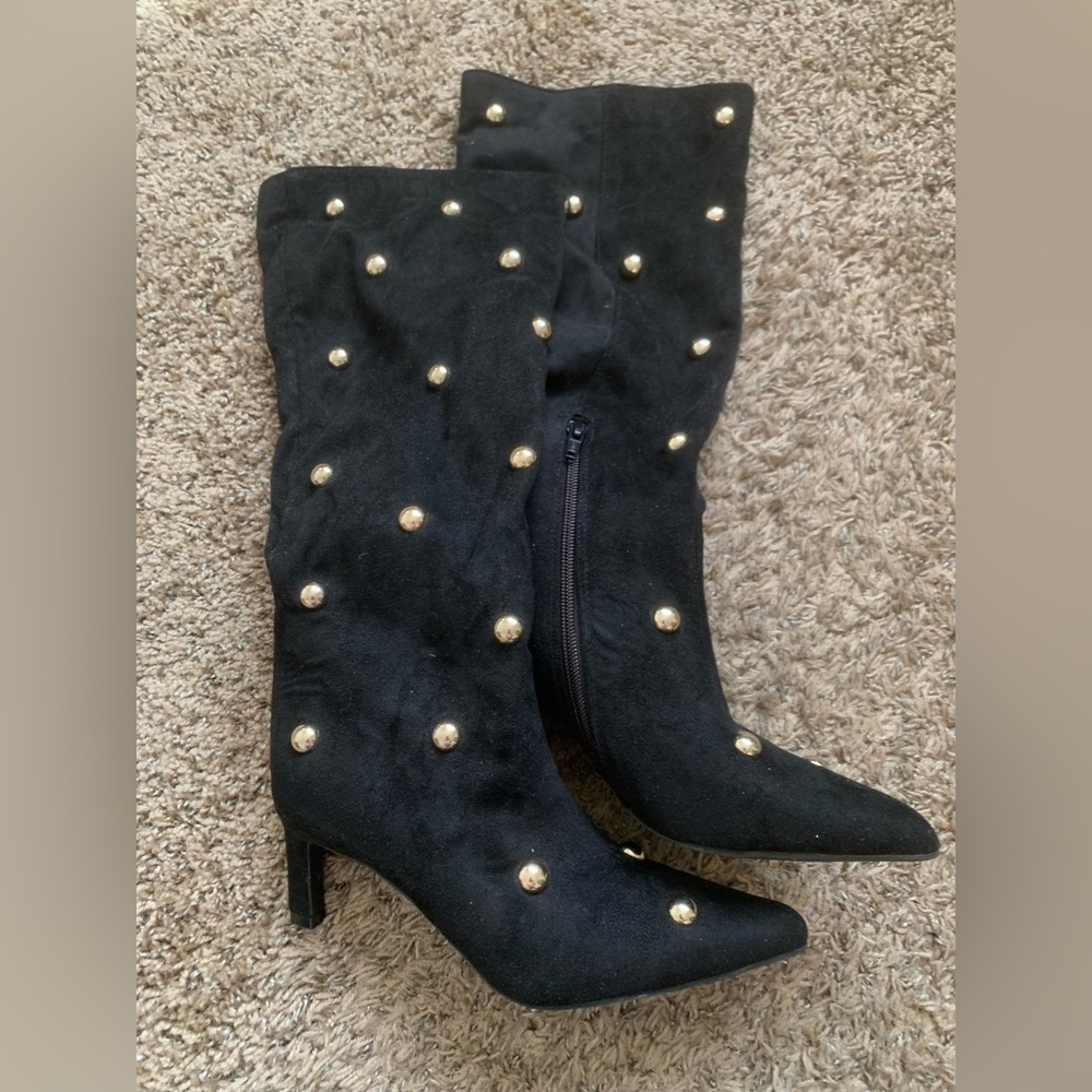 Black Mid-Calf Boot with Silver studs